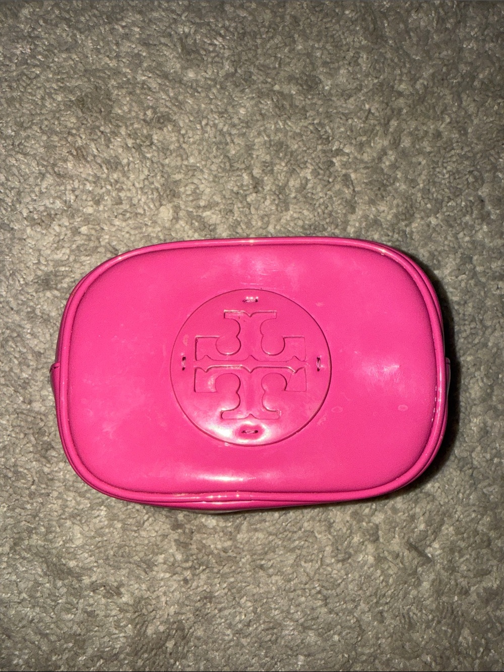 Tory Burch Neon Pink Logo Cosmetic Case